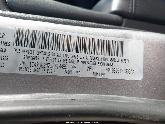 Продаж на аукціоні авто 2018 Jeep Grand Cherokee Limited 4x2, vin: 1C4RJEBM7JC514459, номер лоту: 46408470