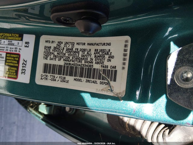 Aukcja sprzedaży 2010 Toyota Corolla Le, vin: 1NXBU4EEXAZ334065, numer aukcji: 46408484