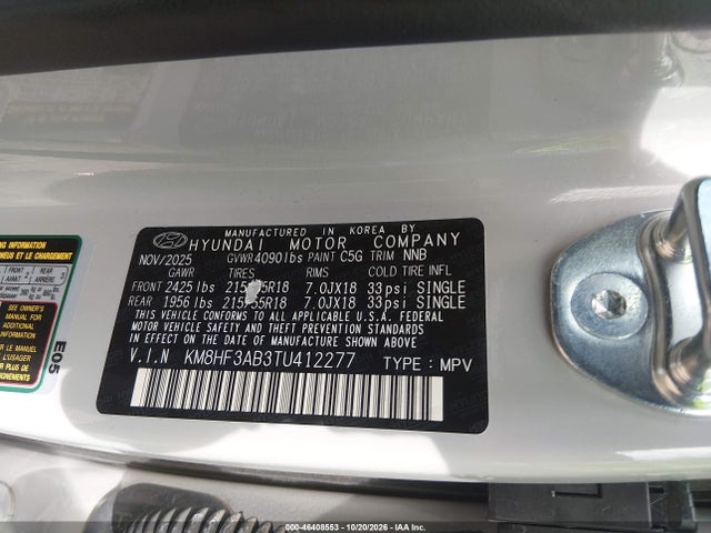 46408553 :رقم المزاد ، KM8HF3AB3TU412277 vin ، 2026 Hyundai Kona Sel Sport مزاد بيع