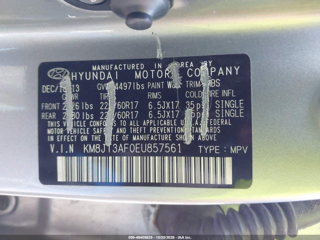 Продаж на аукціоні авто 2014 Hyundai Tucson Gls, vin: KM8JT3AF0EU857561, номер лоту: 46408625