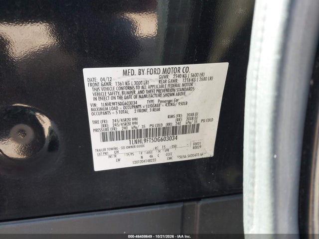 46408649 :رقم المزاد ، 1LNHL9FT5DG603034 vin ، 2013 Lincoln Mks Ecoboost مزاد بيع