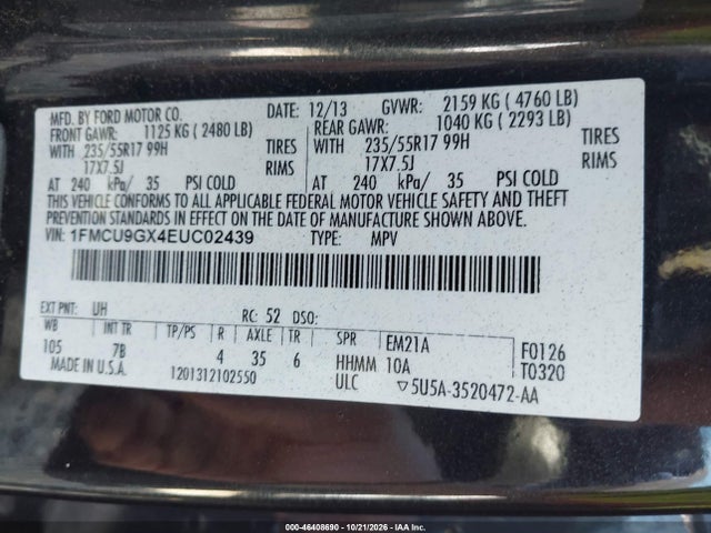 Продажа на аукционе авто 2014 Ford Escape Se, vin: 1FMCU9GX4EUC02439, номер лота: 46408690
