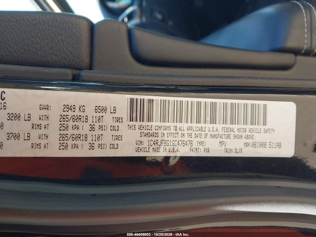 46409003 :رقم المزاد ، 1C4RJFBG1GC476476 vin ، 2016 Jeep Grand Cherokee Limited مزاد بيع