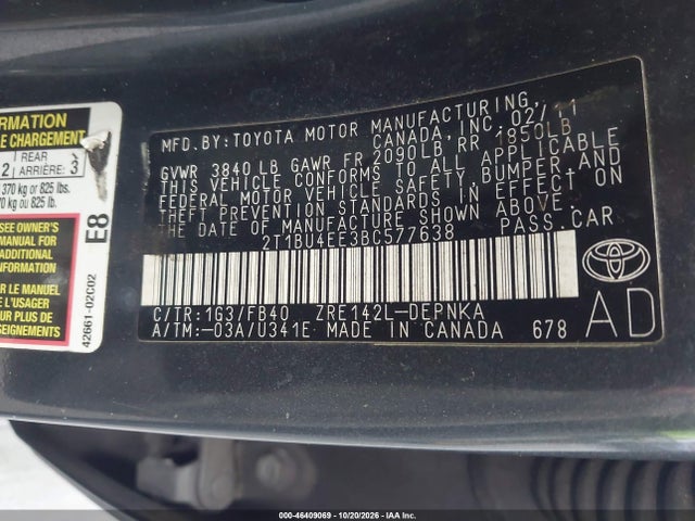 Продажа на аукционе авто 2011 Toyota Corolla Le, vin: 2T1BU4EE3BC577638, номер лота: 46409069