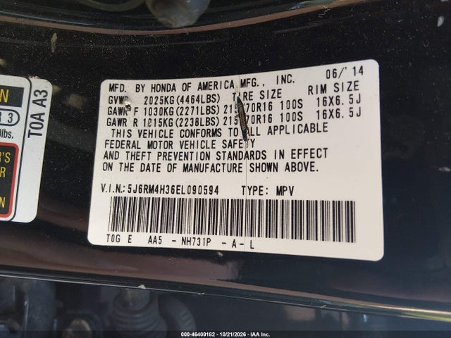 Aukcja sprzedaży 2014 Honda Cr-v Lx, vin: 5J6RM4H36EL090594, numer aukcji: 46409182