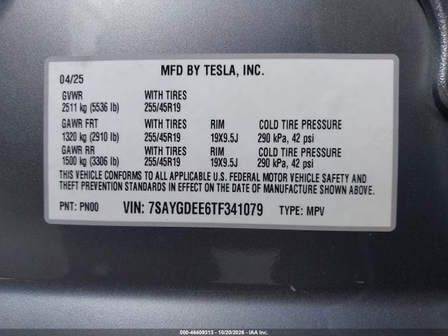 7SAYGDEE6TF341079 Tesla Model Y All-wheel Drive/long Range Launch Series/premium All-wheel Drive