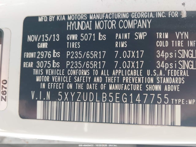 Продаж на аукціоні авто 2014 Hyundai Santa Fe Sport 2.4l, vin: 5XYZUDLB5EG147755, номер лоту: 46409433