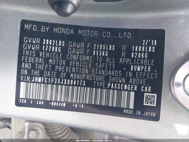 Honda Civic Ex-t 2018 JHMFC1F35JX004173 Image 9