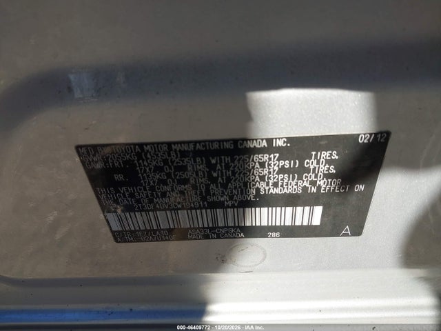 Aukcja sprzedaży 2012 Toyota Rav4 Limited, vin: 2T3DF4DV3CW194911, numer aukcji: 46409772