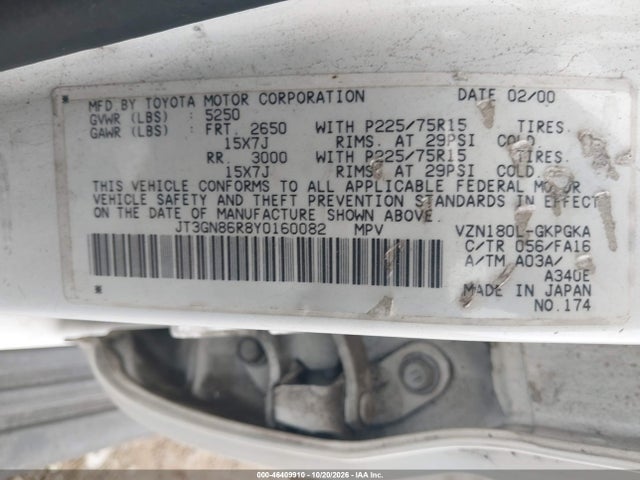 Aukcja sprzedaży 2000 Toyota 4runner Sr5 V6, vin: JT3GN86R8Y0160082, numer aukcji: 46409910