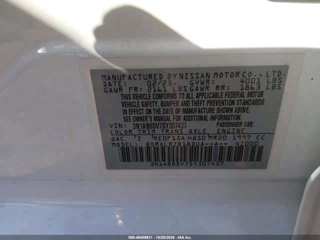Aukcja sprzedaży 2025 Nissan Sentra Sr, vin: 3N1AB8DV7SY307437, numer aukcji: 46409931