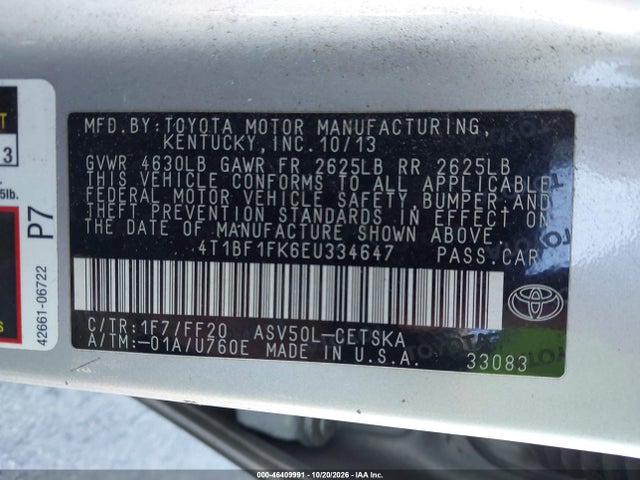 2014 Toyota Camry Se მანქანა იყიდება აუქციონზე, vin: 4T1BF1FK6EU334647, აუქციონის ნომერი: 46409991