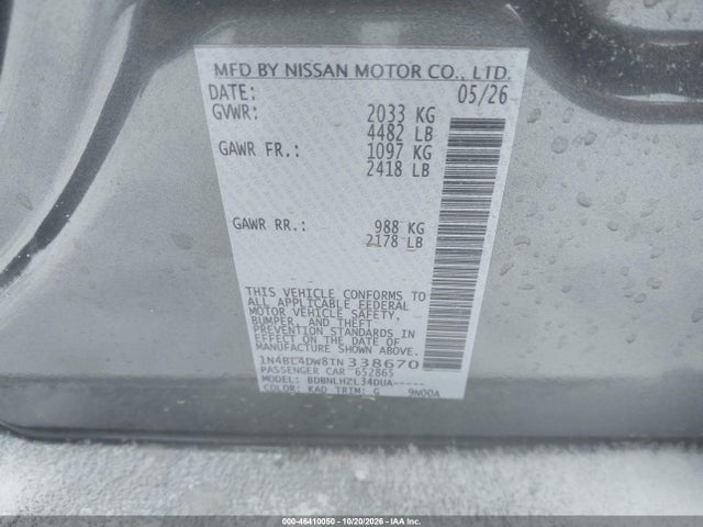 Продаж на аукціоні авто 2026 Nissan Altima Sv Awd, vin: 1N4BL4DW8TN338670, номер лоту: 46410050