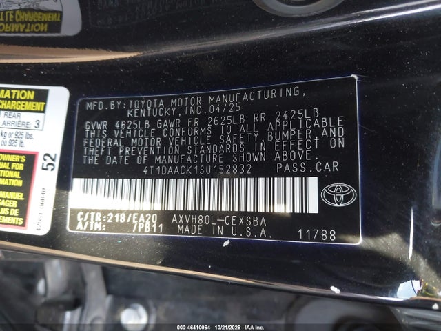 4T1DAACK1SU152832 Toyota CAMRY SE