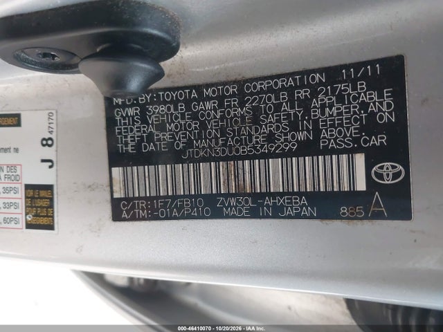 Продаж на аукціоні авто 2011 Toyota Prius Three, vin: JTDKN3DU0B5349299, номер лоту: 46410070