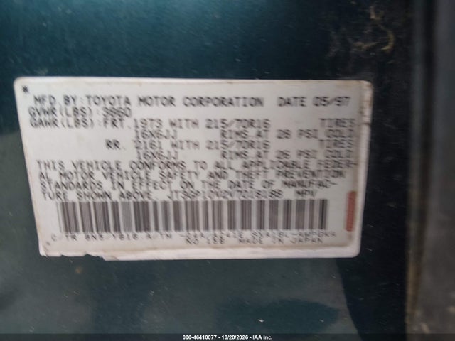 46410077 :رقم المزاد ، JT3GP10V2V7018188 vin ، 1997 Toyota Rav4 مزاد بيع