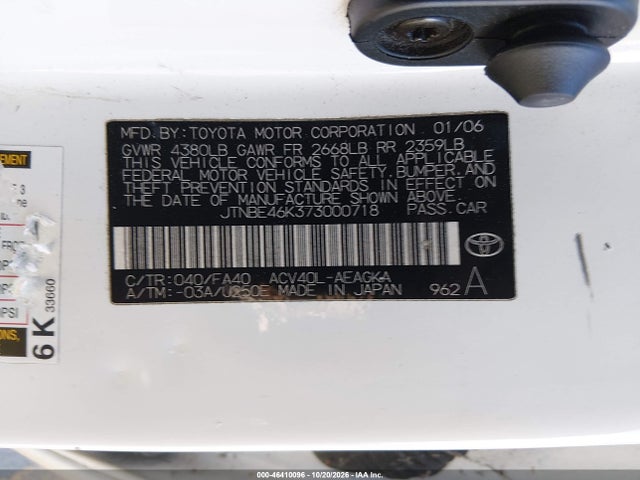 Продаж на аукціоні авто 2007 Toyota Camry Xle, vin: JTNBE46K373000718, номер лоту: 46410096