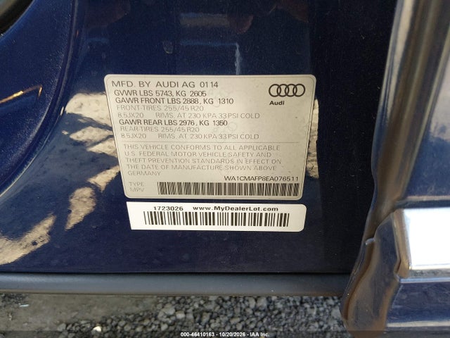 2014 Audi Q5 3.0 Tdi Premium Plus მანქანა იყიდება აუქციონზე, vin: WA1CMAFP8EA076511, აუქციონის ნომერი: 46410163