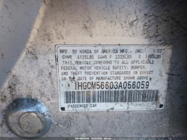 Продаж на аукціоні авто 2003 Honda Accord 2.4 Ex, vin: 1HGCM56603A056059, номер лоту: 46410254