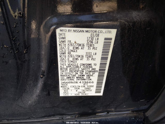 Продаж на аукціоні авто 2008 Nissan Frontier Se, vin: 1N6AD09U38C439666, номер лоту: 46410512