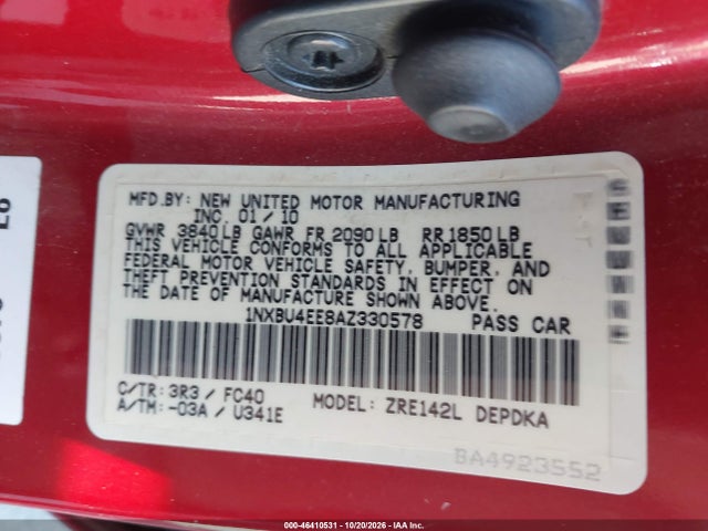 Aukcja sprzedaży 2010 Toyota Corolla Le, vin: 1NXBU4EE8AZ330578, numer aukcji: 46410531