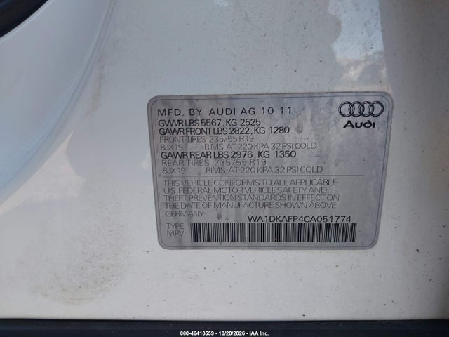 Продаж на аукціоні авто 2012 Audi Q5 3.2 Premium Plus, vin: WA1DKAFP4CA051774, номер лоту: 46410559