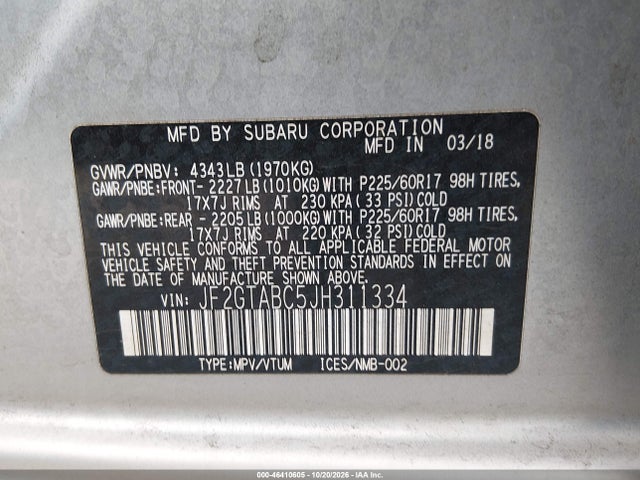 Subaru Crosstrek 2.0i Premium 2018 JF2GTABC5JH311334 Image 9