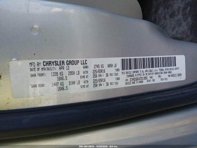Продаж на аукціоні авто 2012 Dodge Grand Caravan Se/avp, vin: 2C4RDGBG4CR319961, номер лоту: 46410639