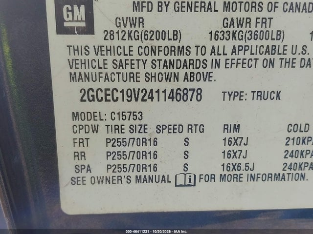 Aukcja sprzedaży 2004 Chevrolet Silverado 1500 Ls, vin: 2GCEC19V241146878, numer aukcji: 46411231