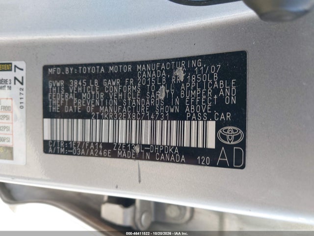 Aukcja sprzedaży 2008 Toyota Matrix, vin: 2T1KR32EX8C714731, numer aukcji: 46411522