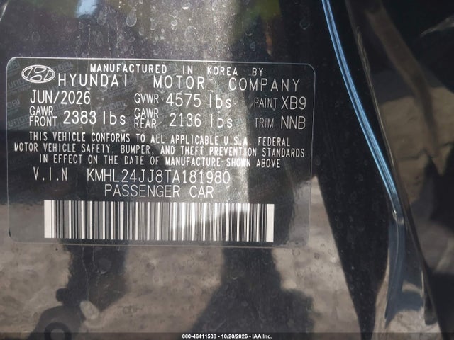 Aukcja sprzedaży 2026 Hyundai Sonata Hybrid Blue, vin: KMHL24JJ8TA181980, numer aukcji: 46411538