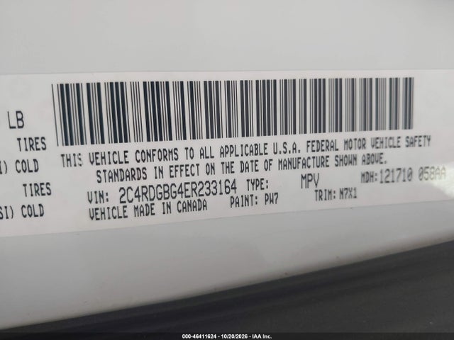 46411624 :رقم المزاد ، 2C4RDGBG4ER233164 vin ، 2014 Dodge Grand Caravan Se 30th Anniversary مزاد بيع