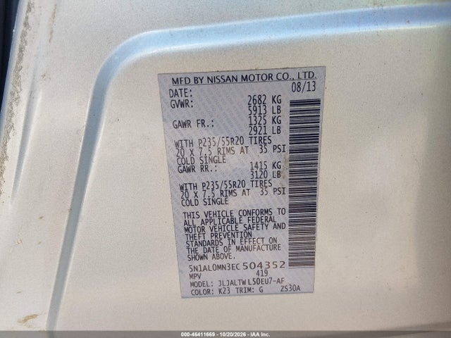 5N1AL0MN3EC504352 Infiniti QX60