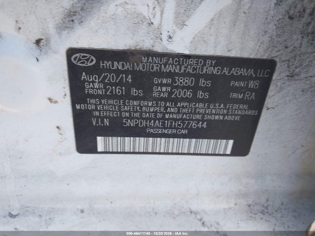 Продажа на аукционе авто 2015 Hyundai Elantra Se, vin: 5NPDH4AE1FH577644, номер лота: 46411740