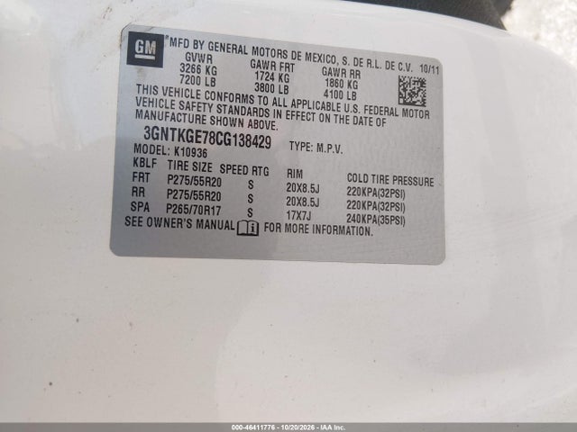 Продаж на аукціоні авто 2012 Chevrolet Avalanche 1500 Ltz, vin: 3GNTKGE78CG138429, номер лоту: 46411776