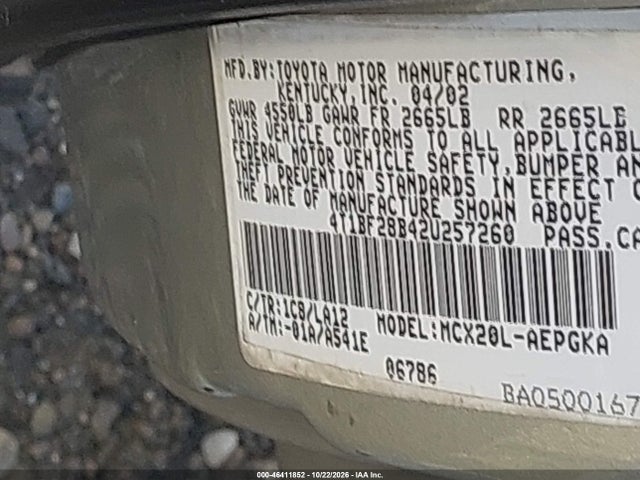 46411852 :رقم المزاد ، 4T1BF28B42U257260 vin ، 2002 Toyota Avalon Xls مزاد بيع