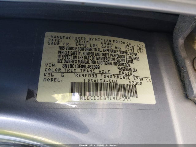 Aukcja sprzedaży 2009 Nissan Versa 1.8s, vin: 3N1BC13E89L462399, numer aukcji: 46412161