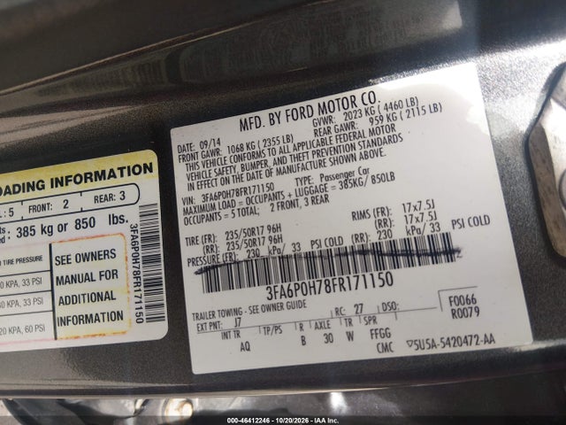 Aukcja sprzedaży 2015 Ford Fusion Se, vin: 3FA6P0H78FR171150, numer aukcji: 46412246