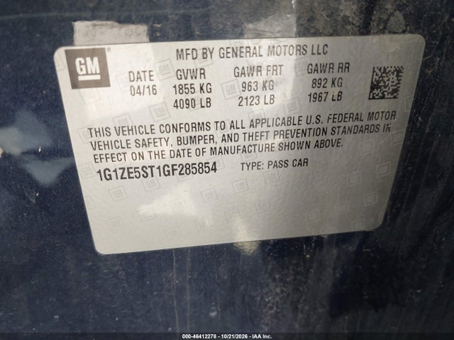 Aukcja sprzedaży 2016 Chevrolet Malibu 1lt, vin: 1G1ZE5ST1GF285854, numer aukcji: 46412278