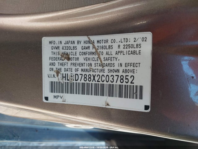 Продаж на аукціоні авто 2002 Honda Cr-v Ex, vin: JHLRD788X2C037852, номер лоту: 46412318