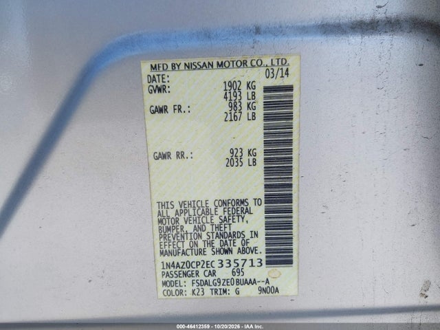 Aukcja sprzedaży 2014 Nissan Leaf Sl, vin: 1N4AZ0CP2EC335713, numer aukcji: 46412359