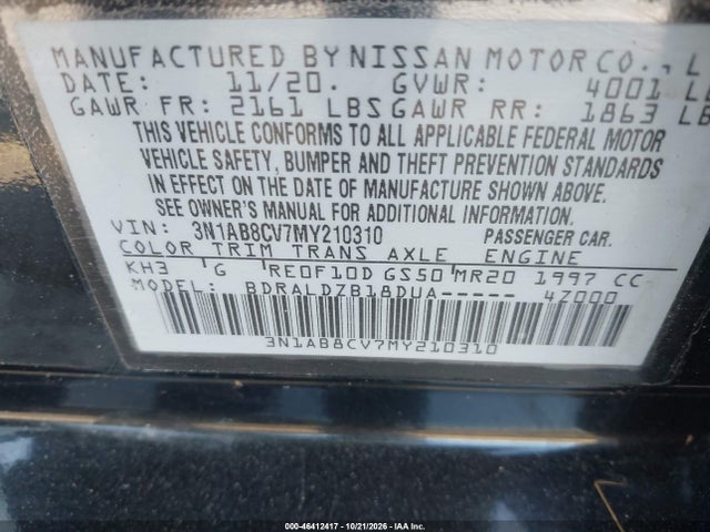 2021 Nissan Sentra Sv Xtronic Cvt მანქანა იყიდება აუქციონზე, vin: 3N1AB8CV7MY210310, აუქციონის ნომერი: 46412417