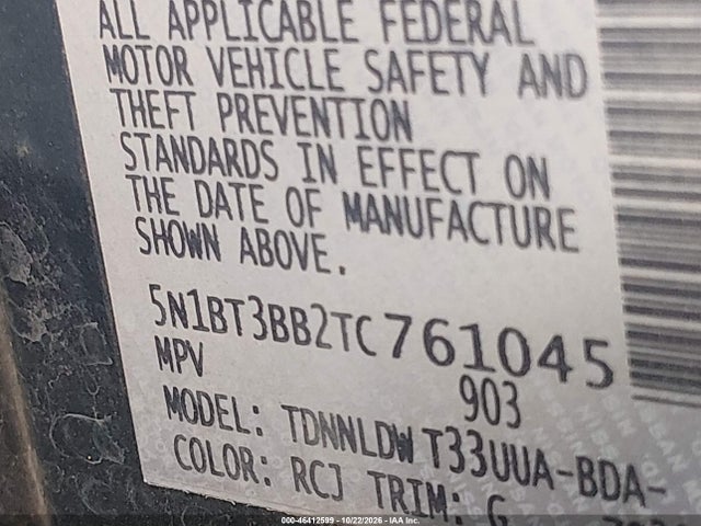 46412599 :رقم المزاد ، 5N1BT3BB2TC761045 vin ، 2026 Nissan Rogue Sv مزاد بيع