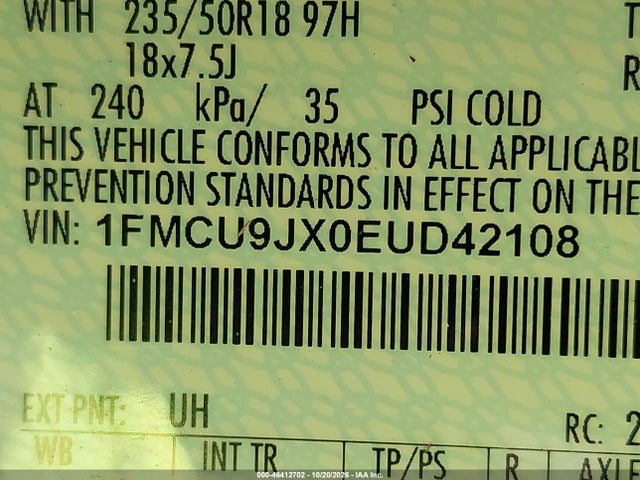 Продажа на аукционе авто 2014 Ford Escape Titanium, vin: 1FMCU9JX0EUD42108, номер лота: 46412702