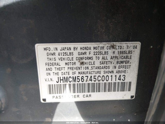 46412734 :رقم المزاد ، JHMCM56745C001143 vin ، 2005 Honda Accord 2.4 Ex مزاد بيع