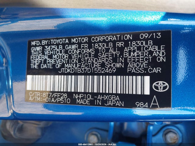Aukcja sprzedaży 2013 Toyota Prius C Three, vin: JTDKDTB37D1552469, numer aukcji: 46412861
