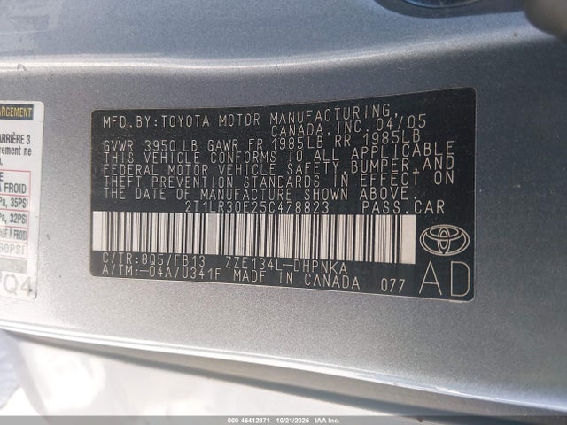Aukcja sprzedaży 2005 Toyota Matrix Xr, vin: 2T1LR30E25C478823, numer aukcji: 46412871