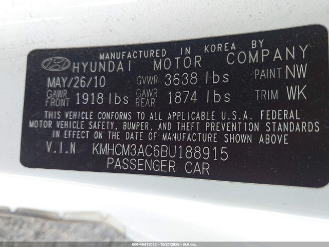 Продаж на аукціоні авто 2011 Hyundai Accent Gs, vin: KMHCM3AC6BU188915, номер лоту: 46413012