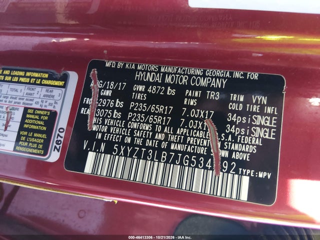 Aukcja sprzedaży 2018 Hyundai Santa Fe Sport 2.4l, vin: 5XYZT3LB7JG534492, numer aukcji: 46413306