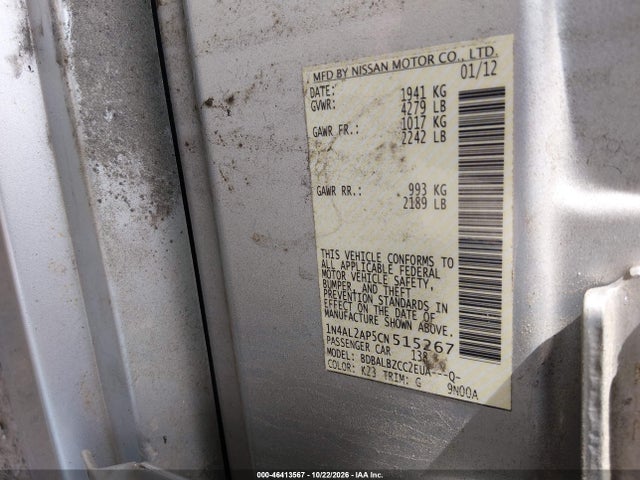 Aukcja sprzedaży 2012 Nissan Altima 2.5 S, vin: 1N4AL2AP5CN515267, numer aukcji: 46413567